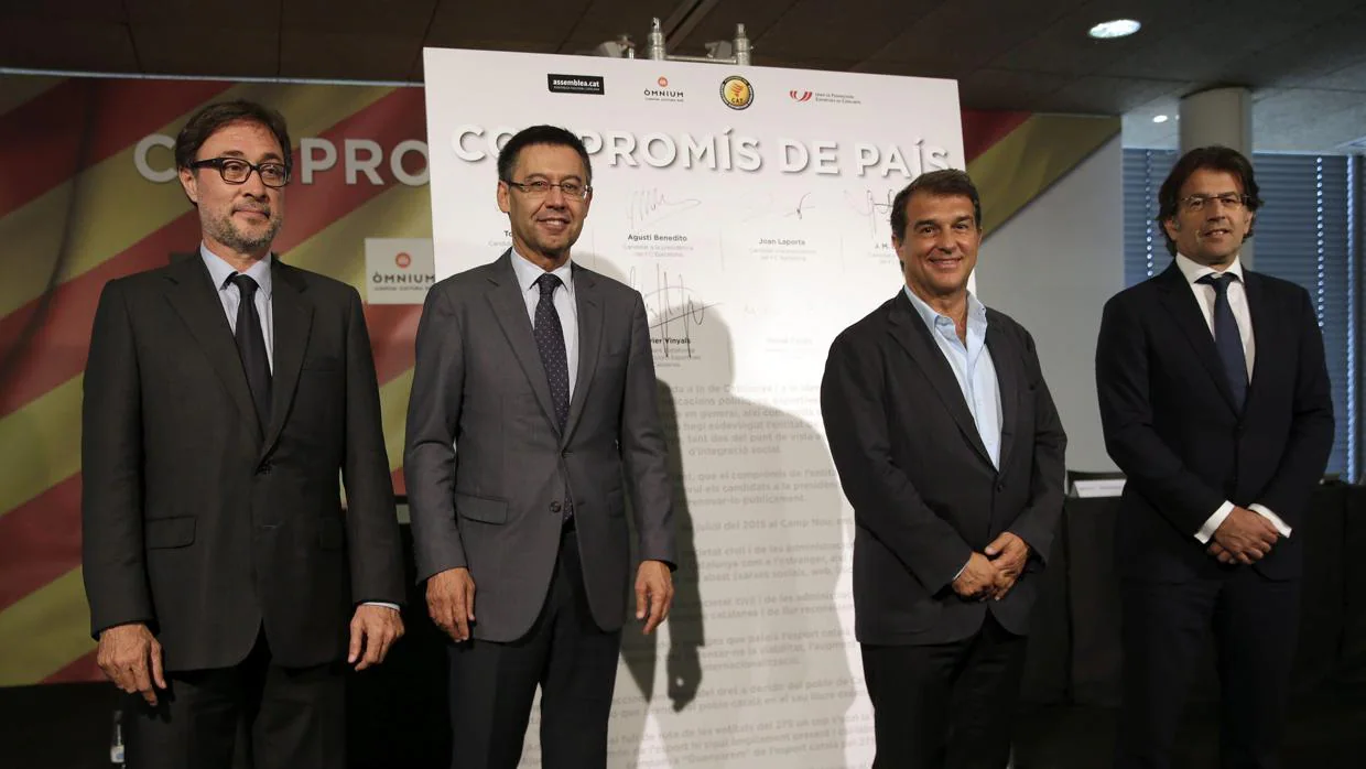 Benedito, Bartomeu, Laporta y Freixa en un acto conjunto dutrante las últimas elecciones