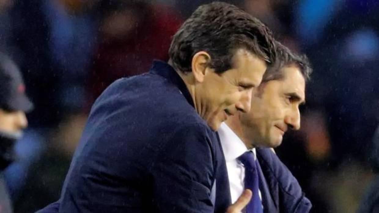 Unzué y Valverde durante el partido de la semana pasada