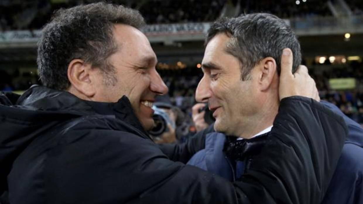 Eursebio y Valverde se saludan en Anoeta