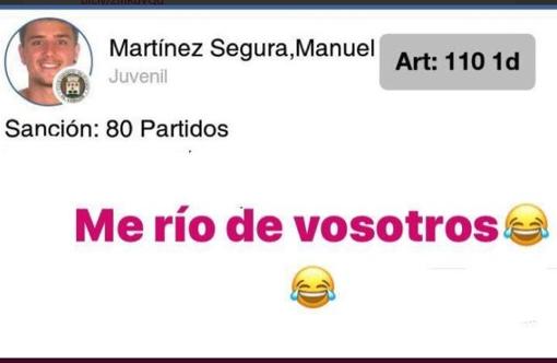 Un juvenil se burla en Twitter de su sanción de 80 partidos por una brutal agresión a un árbitro