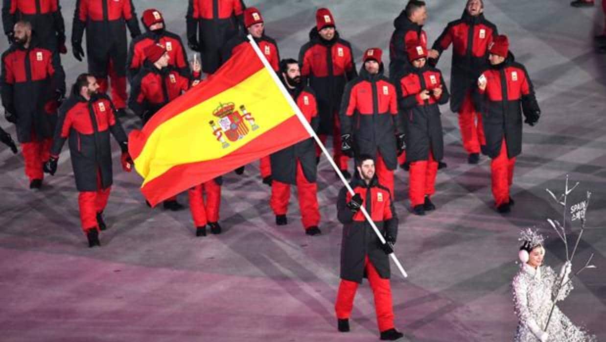 La delegación española en los Juegos, durante el desfile de inauguración
