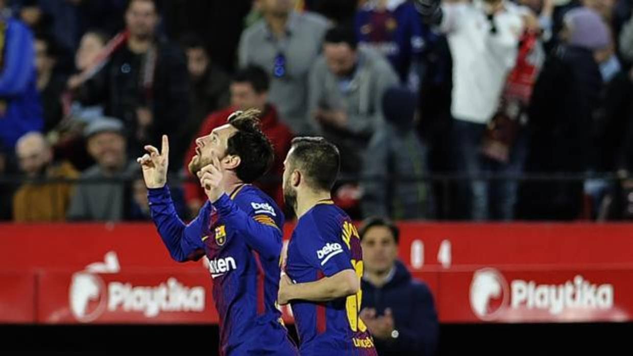 Leo Messi celebra el gol del empate ante el Sevilla este pasado sábado