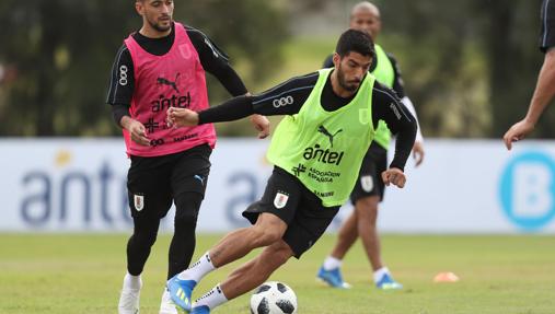 Luis Suárez, en un entrenamiento con Uruguay