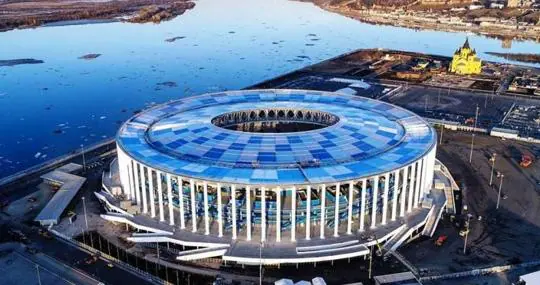 Vista aérea del Estadio Nizhni Nóvgorod, sede del Mundial de Rusia 2018