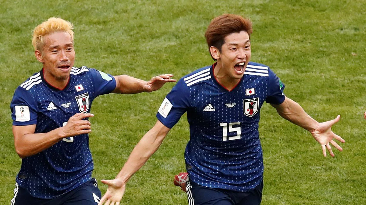 Osako celebra su gol , que dio la victoria a Japón frente a Colombia