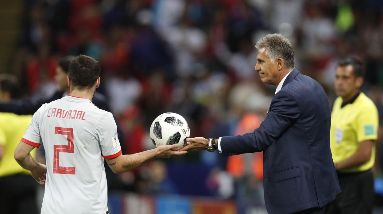 Carvajal y Queiroz, durante el partido Irán-España