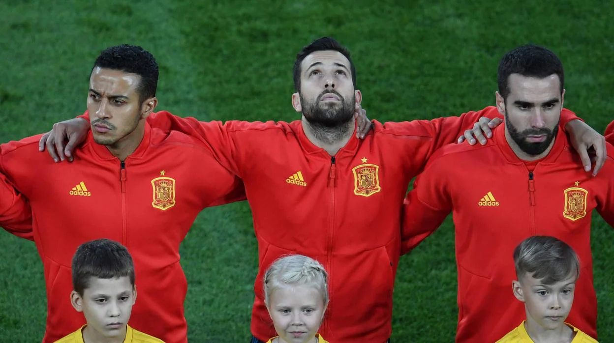 La selección española antes de comenzar uno de los partidos del Mundial de Rusia 2018