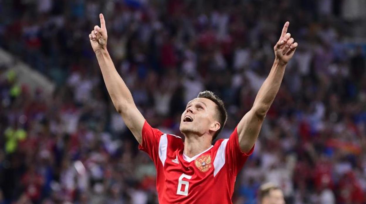 Denis Cheryshev celebra su gol frente a Croacia