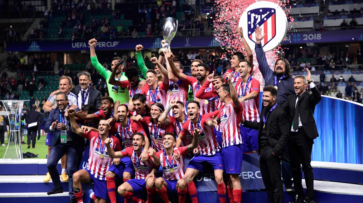 El Atlético de Madrid celebra la conquista de la Supercopa de Europa 2018