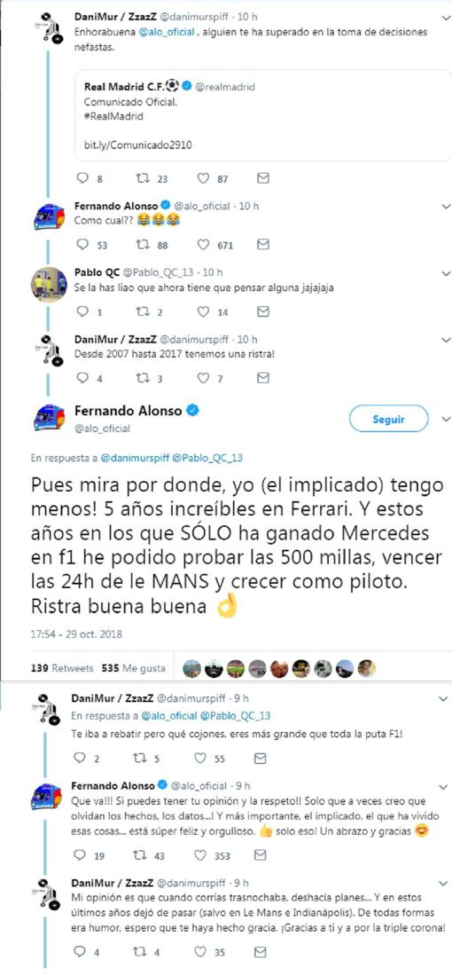 El enganchón de Fernando Alonso con un tuitero a cuenta del despido de Lopetegui