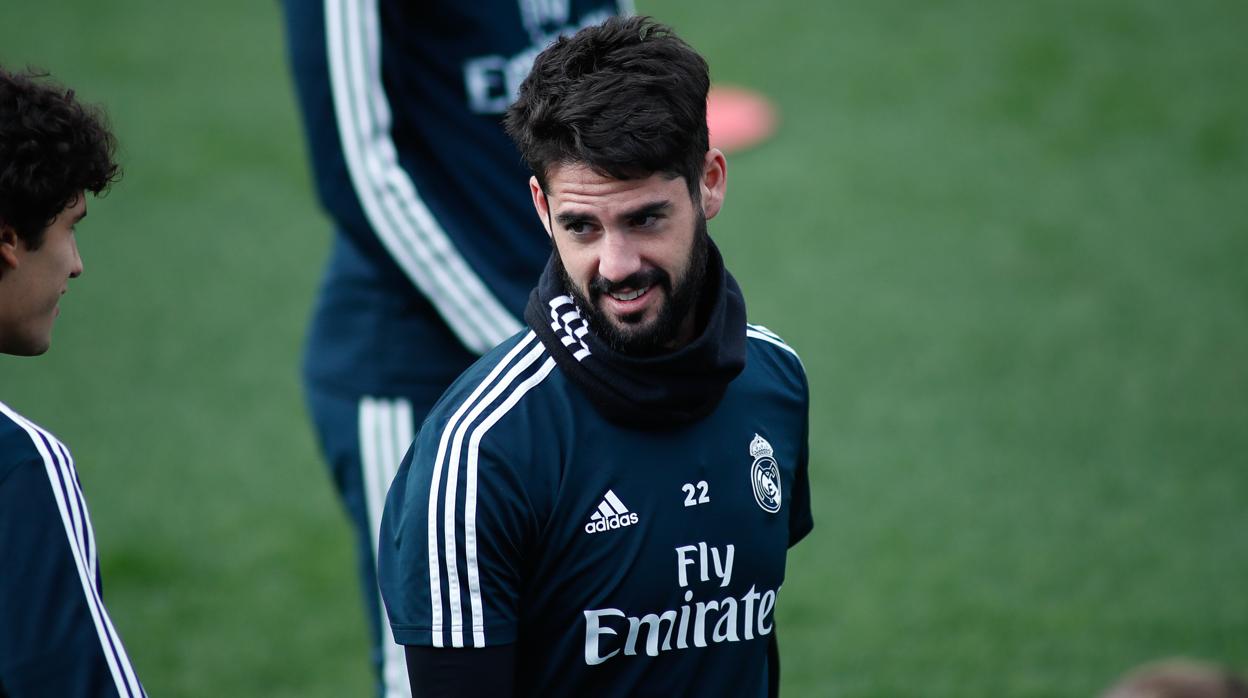 Isco, en un entrenamiento con el Real Madrid