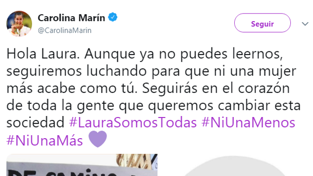 Carolina Marín se suma al duelo por la muerte de Laura Luelmo