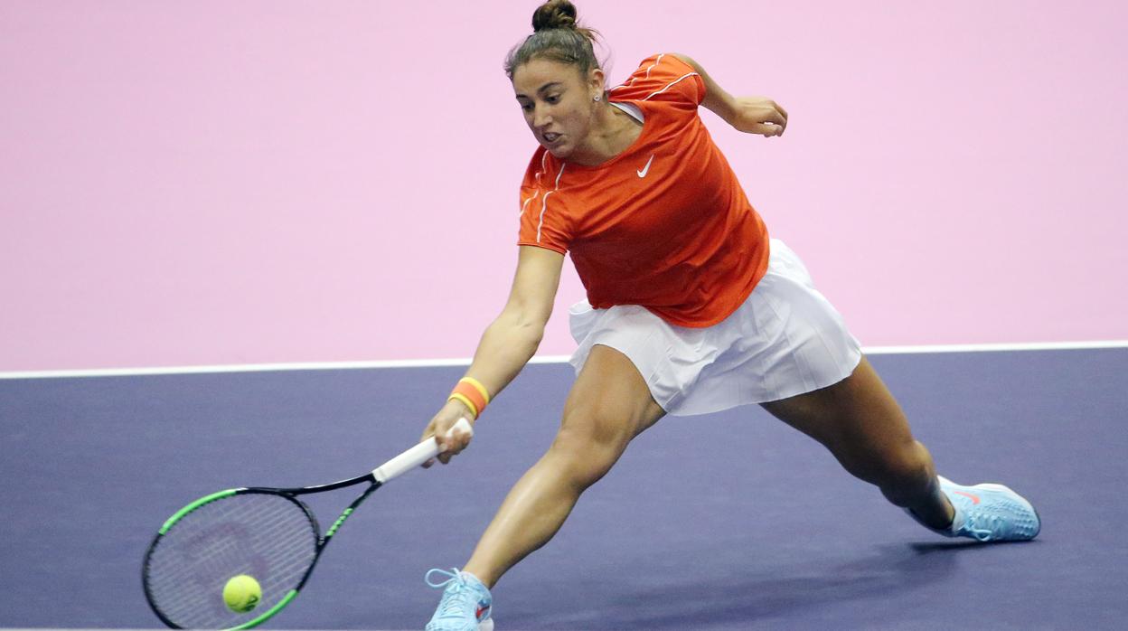 Sara Sorribes, durante el partido de la Copa Federación contra Nau Hibino