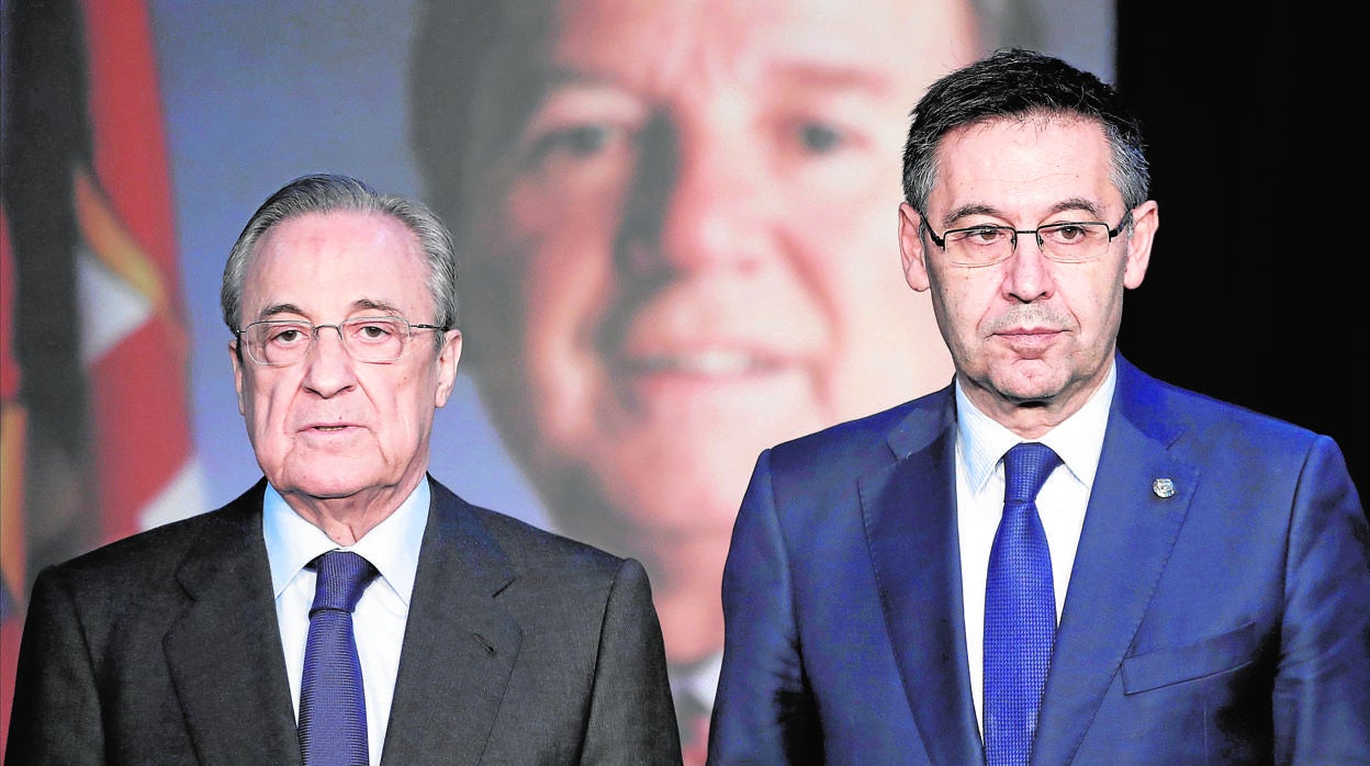 Florentino Pérez y Josep Maria Bartomeu durante el Memorial a Josep Lluis Núñez