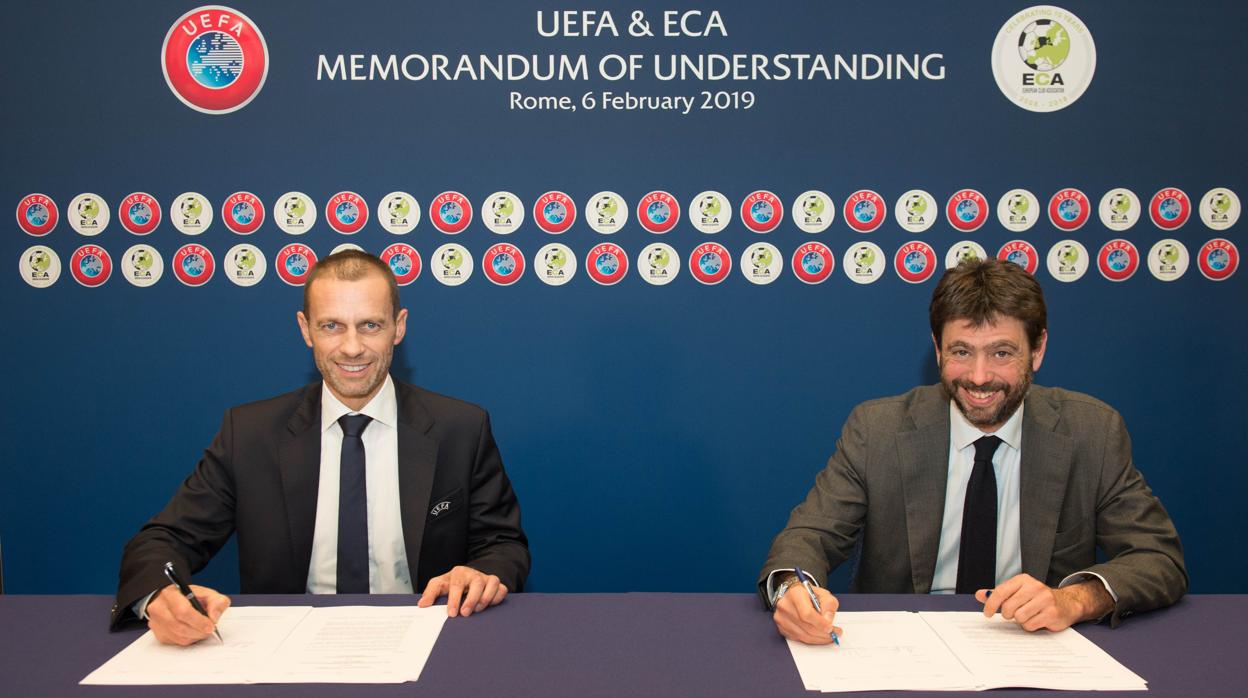 Ceferín, presidente de la UEFA, y Agnelli, presidente de la ECA