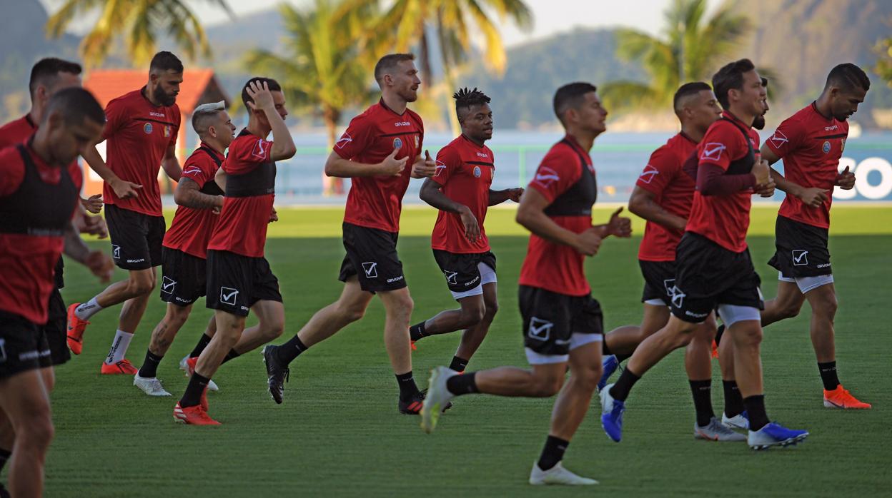 Los jugadores de Venezuela, durante un entrenamiento en Brasil