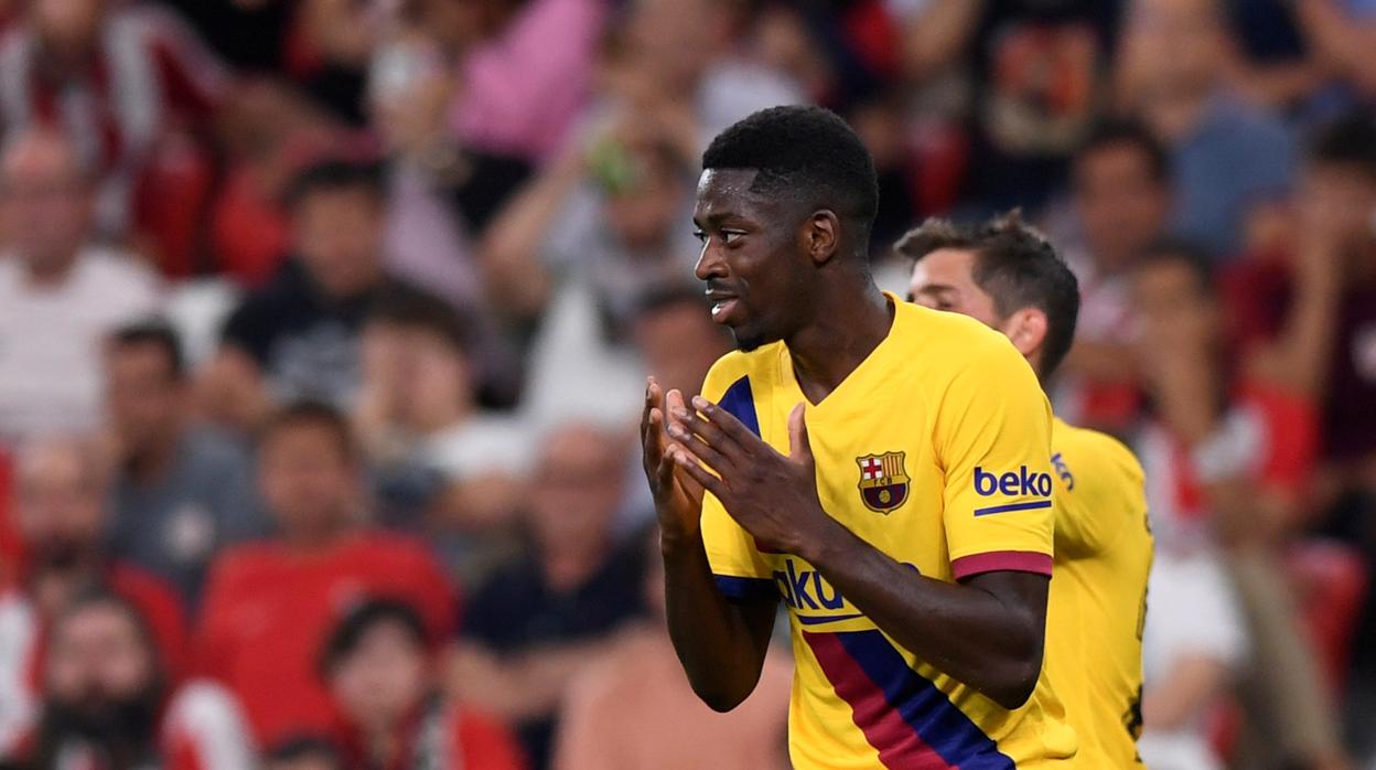 Ousmane Dembélé gesticula durante el partido ante el Athletic de Bilbao