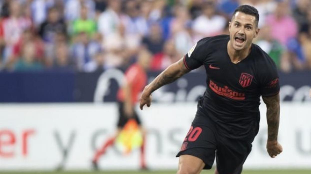 Vitolo celebra el gol que dio el triunfo al Atlético en Leganés