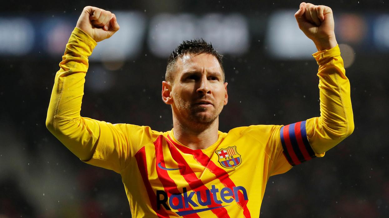 Messi celebra su gol en el Wanda Metropolitano