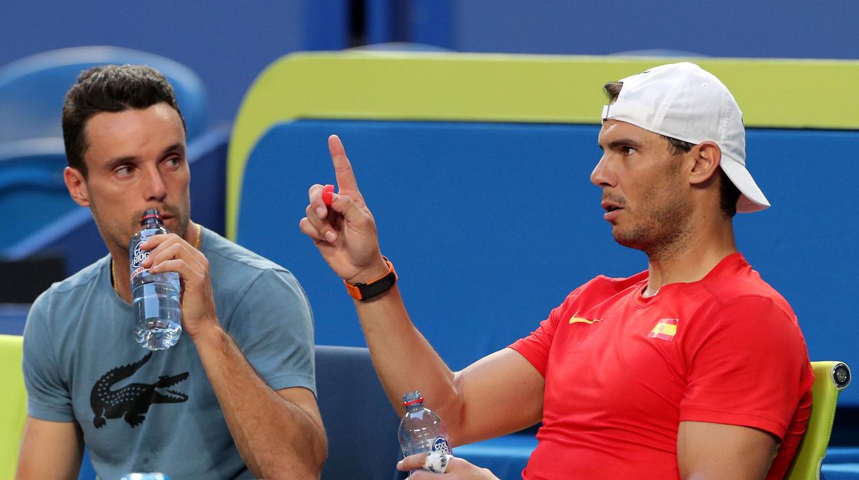 Bautista y Nadal, durante un entrenamiento