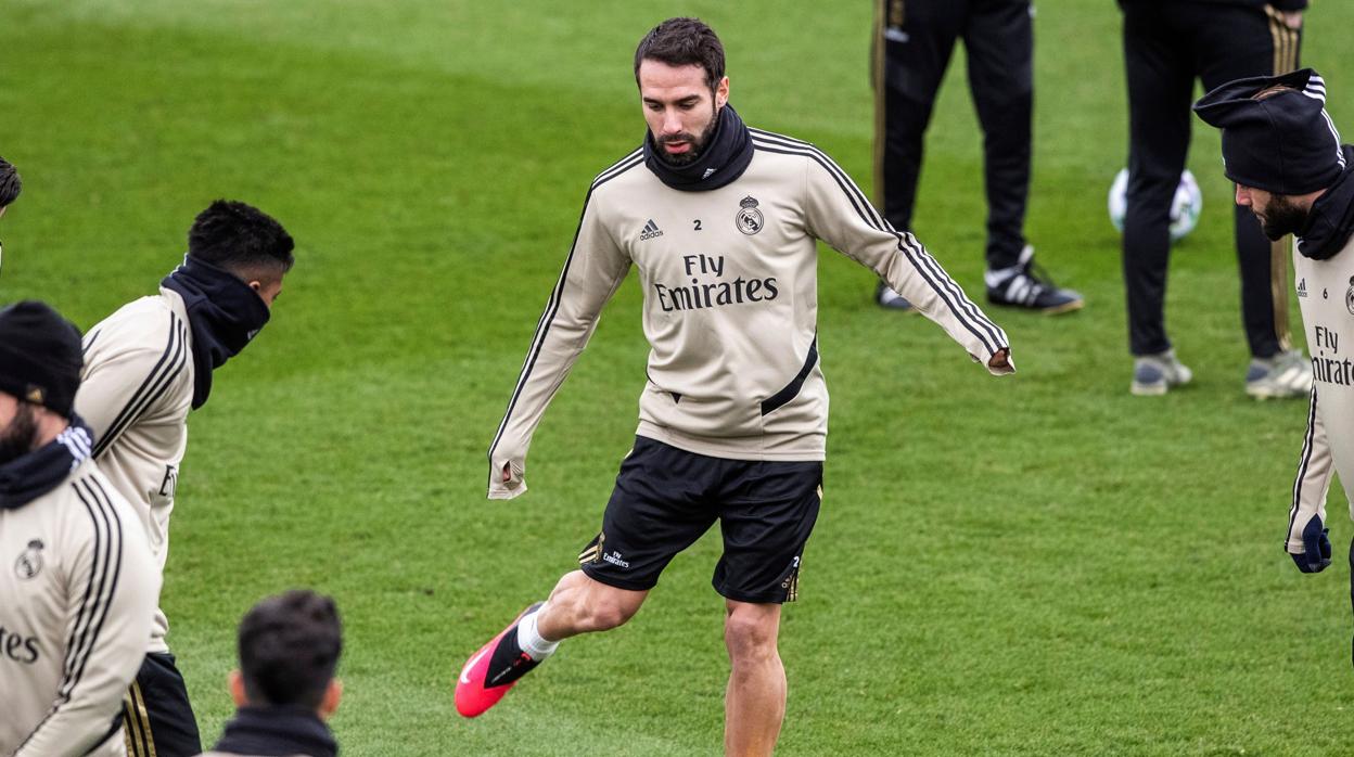 Carvajal, en un entrenamiento del Real Madrid