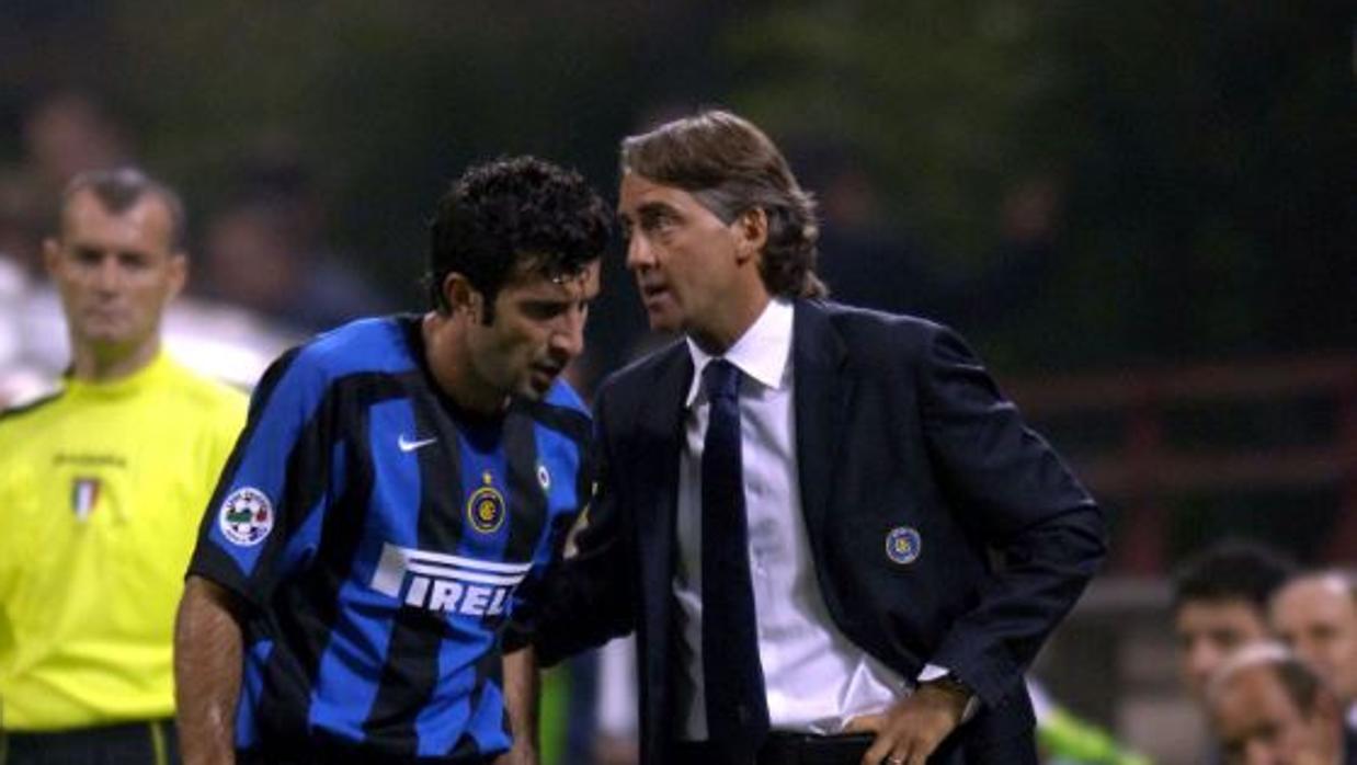 Figo y Mancini, durante su etapa en el Inter de Milán