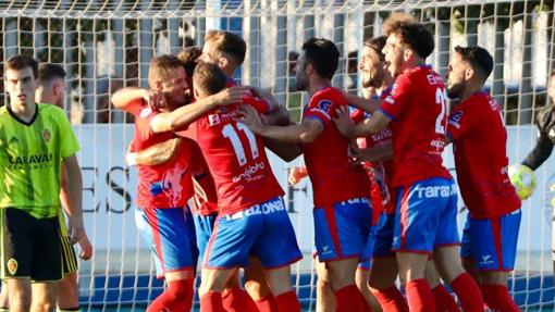 Los jugadores del Tarazona celebran un gol en la semifinal ante el Zaragoza B