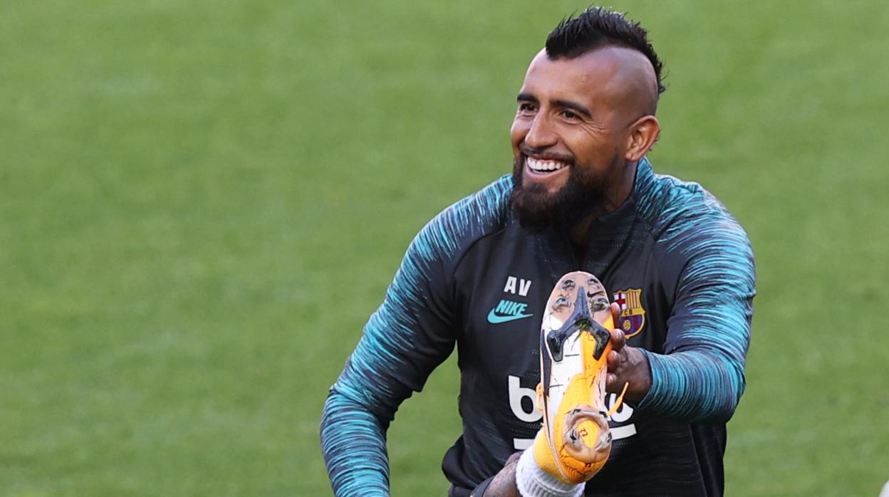 Arturo Vidal durante el entrenamiento de ayer