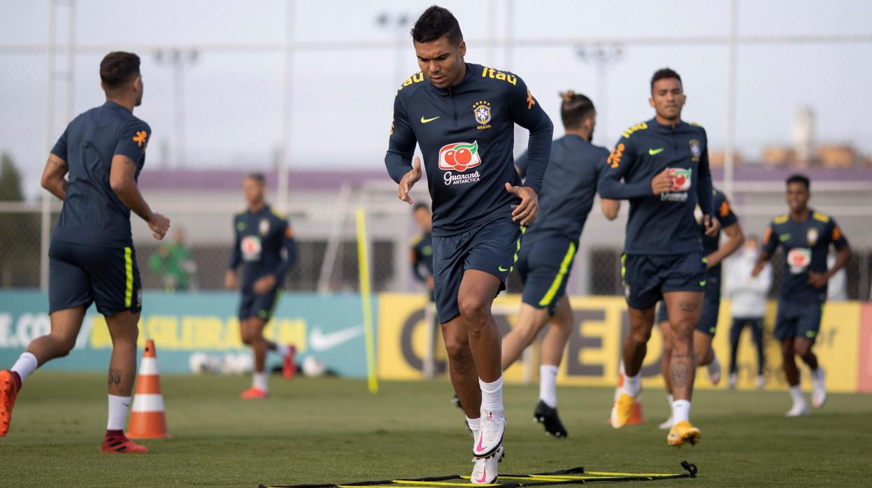 Casemiro, en el entrenamiento de Brasil