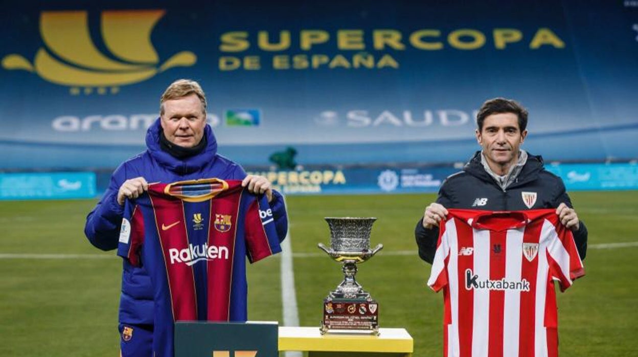 Koeman y Marcelino posan, como técnicos, en la tradicional foto de la concordia