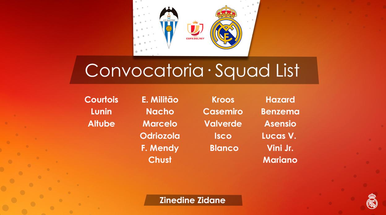 Los jugadores convocados por Zidane para la tercera ronda de Copa contra el CD Alcoyano