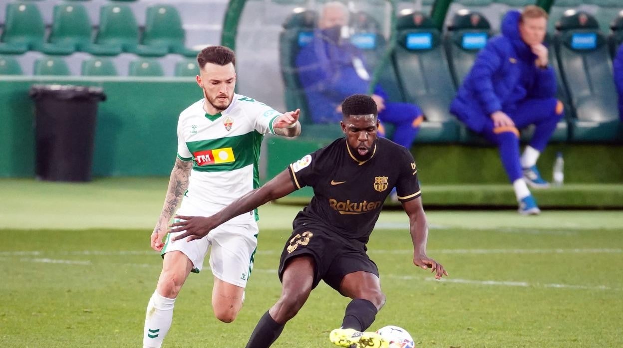 Samuel Umtiti, durante el partido que el Barcelona dispuytó ante el Elche