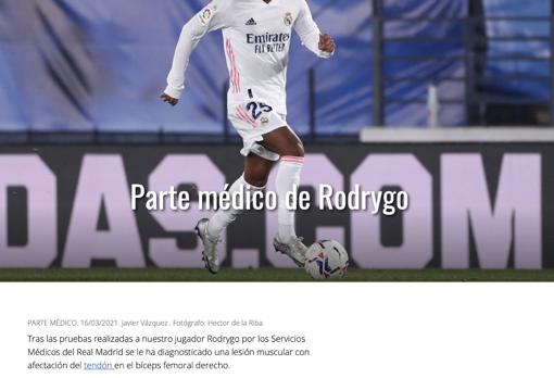 Así fue el parte de Rodrygo