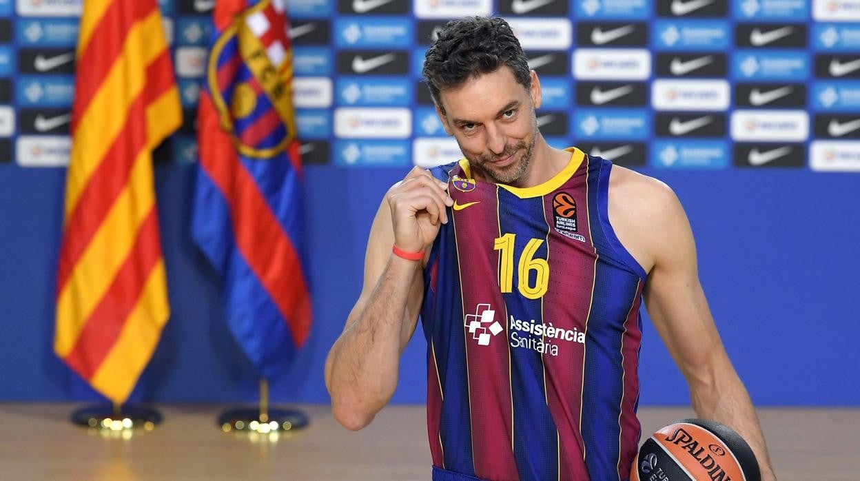 Pau Gasol, durante su presentación con el Barcelona