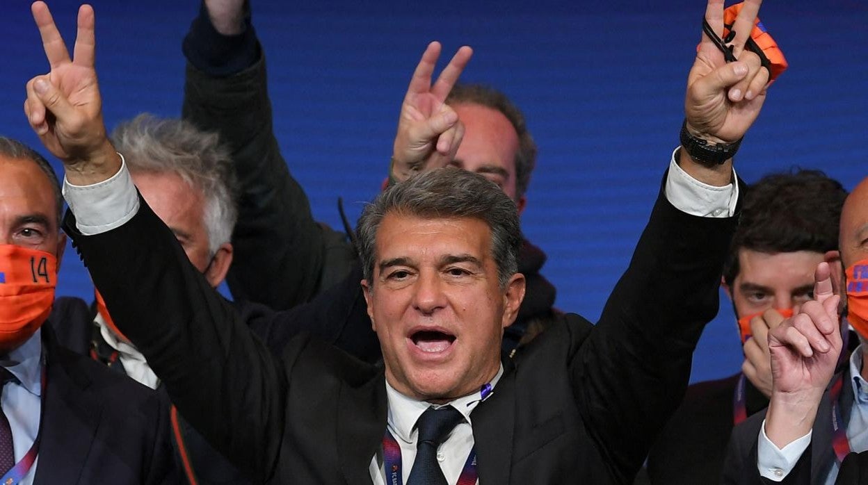 Laporta celebra su victoria en las elecciones presidenciales del Barcelona