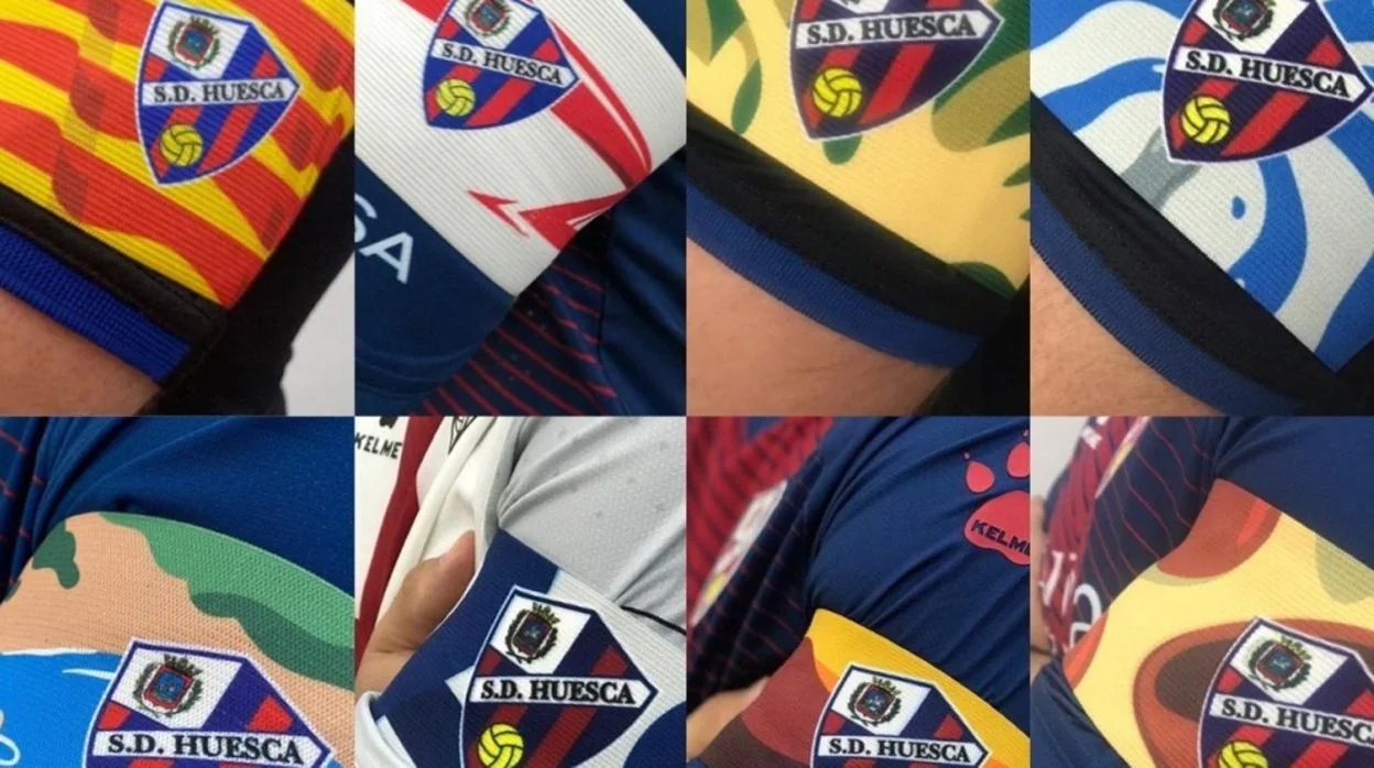 Diferentes brazaletes de la SD Huesca esta temporada