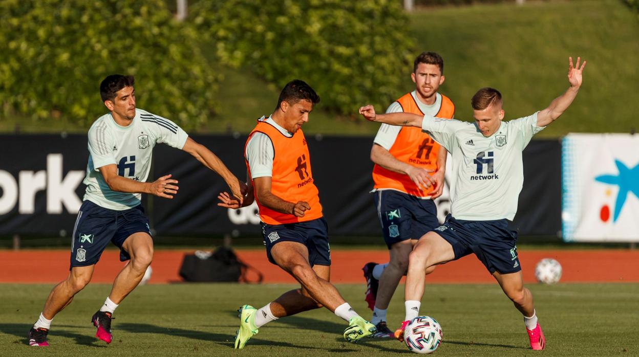 Rodri, en un entrenamiento con España