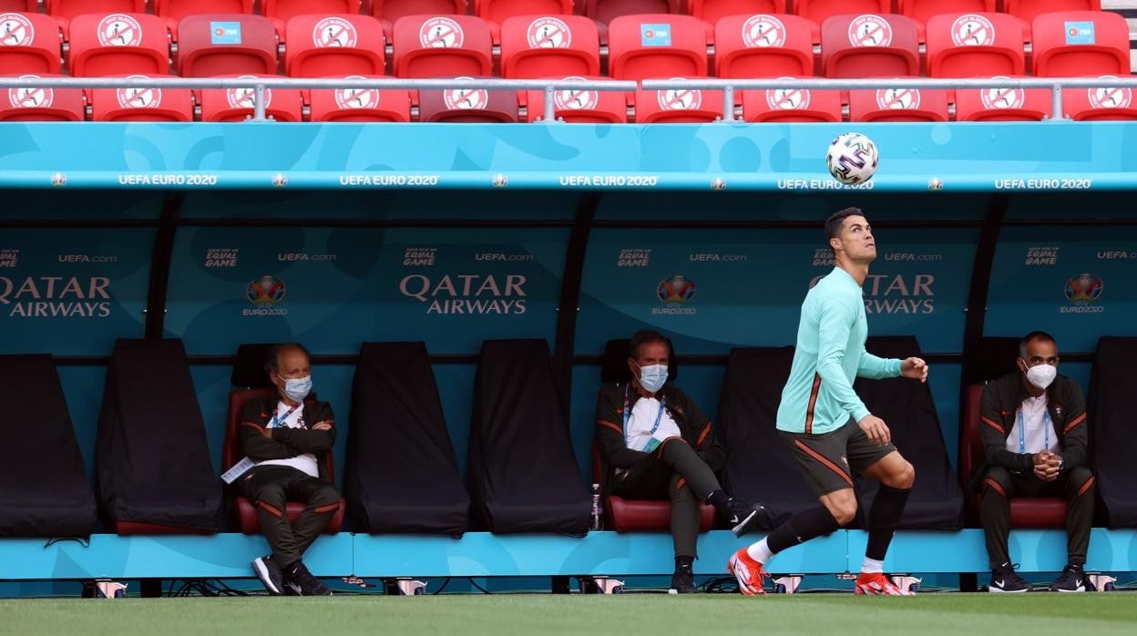 Cristiano en el entrenamiento previo al partido ante Hungría