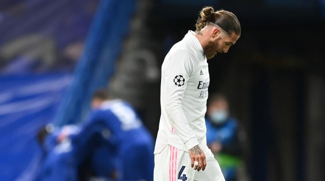 Ramos, durante el partido de vuelta de las semifinales de Champions fente al Chelsea