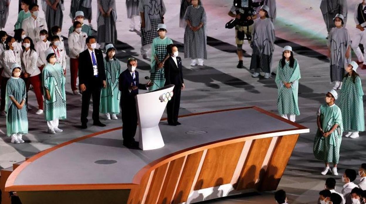 Thomas Bach, presidente del COI, durante su discurso en la ceremonia de apertura de Toki0 2020