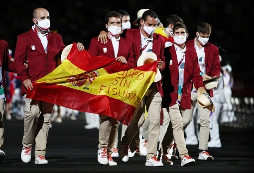 La delegación española, durante el desfile