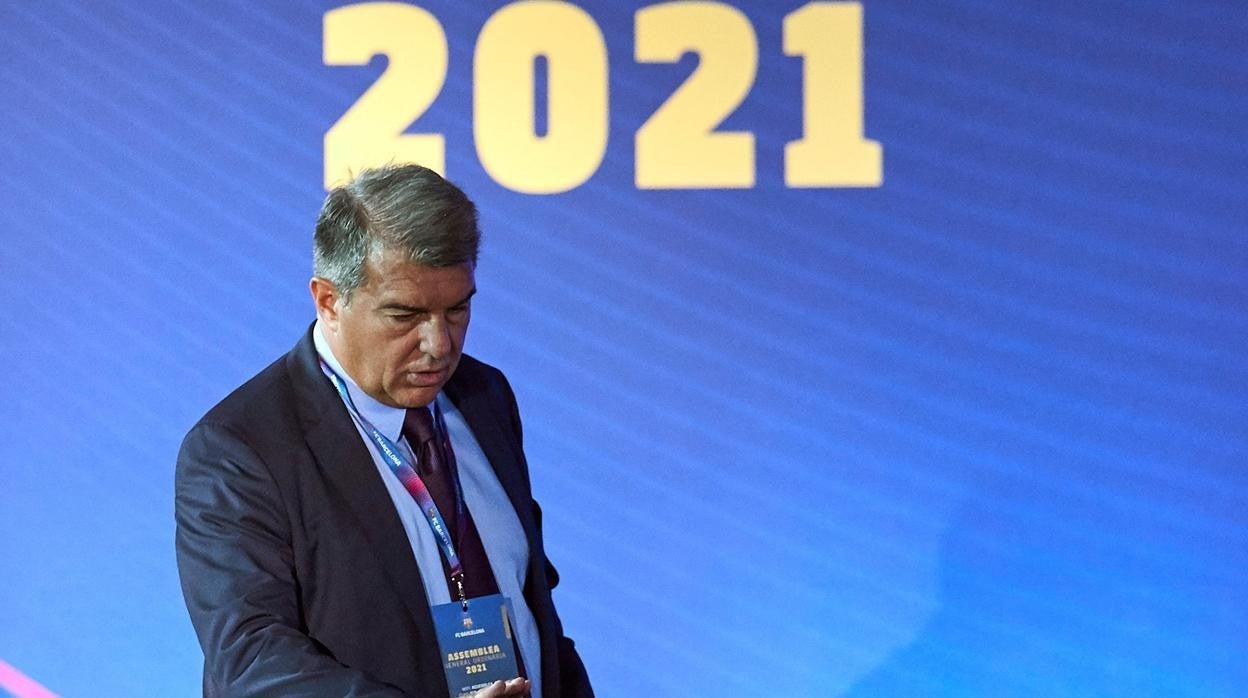 Joan Laporta, presidente del Barcelona, en la asamblea de compromisarios del pasado domingo