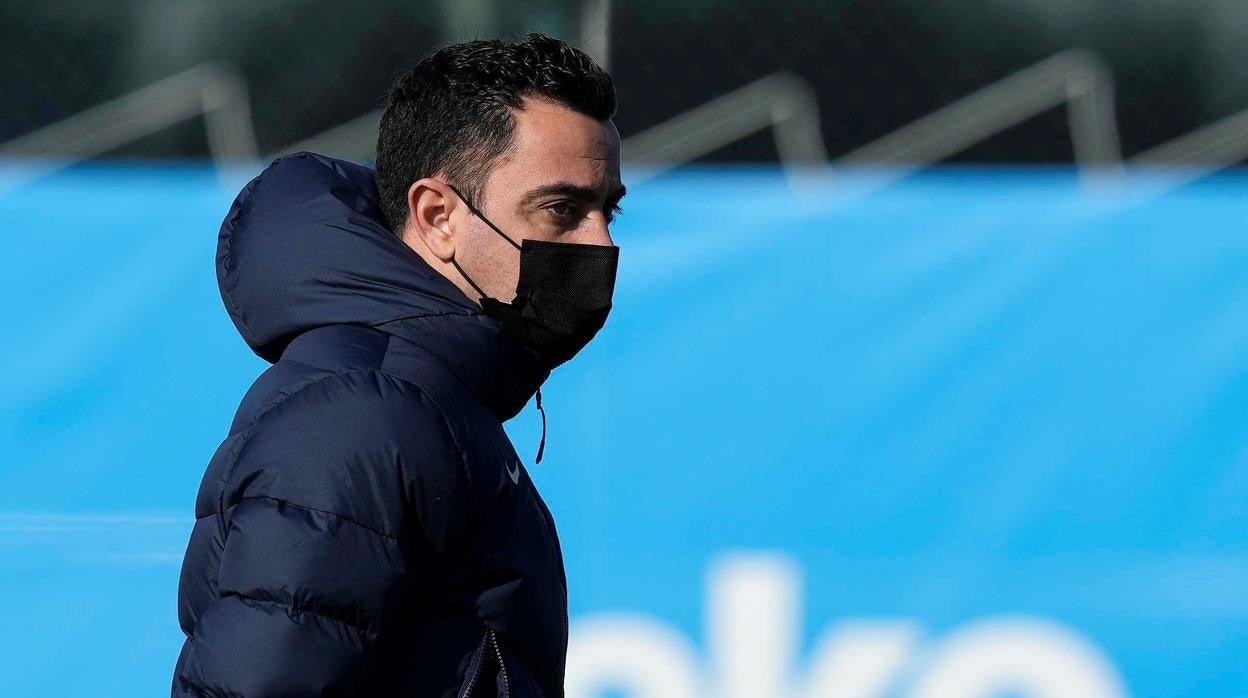 Xavi, durante el entrenamiento de este sábado del Barcelona