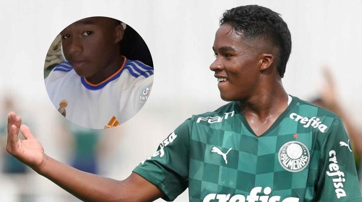 Endrick posa con la camiseta del Palmeiras y con la del Real Madrid, foto realizada por él mismo