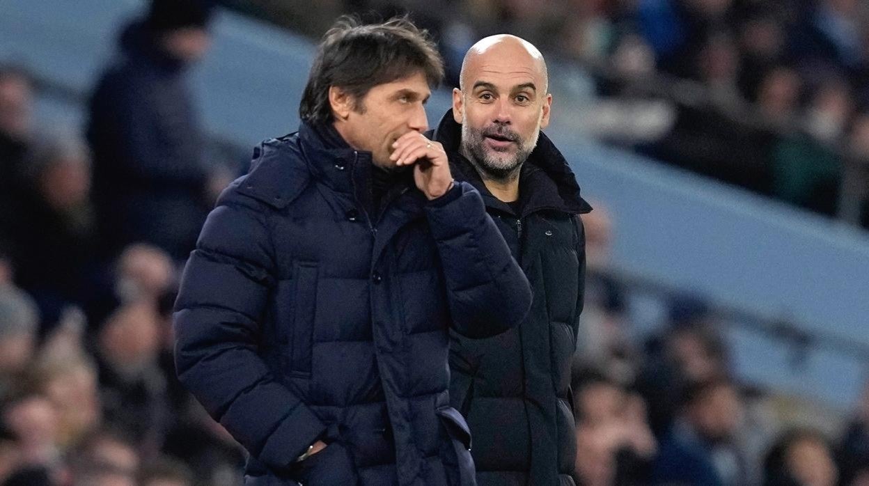 Conte y Guardiola, durante el partido