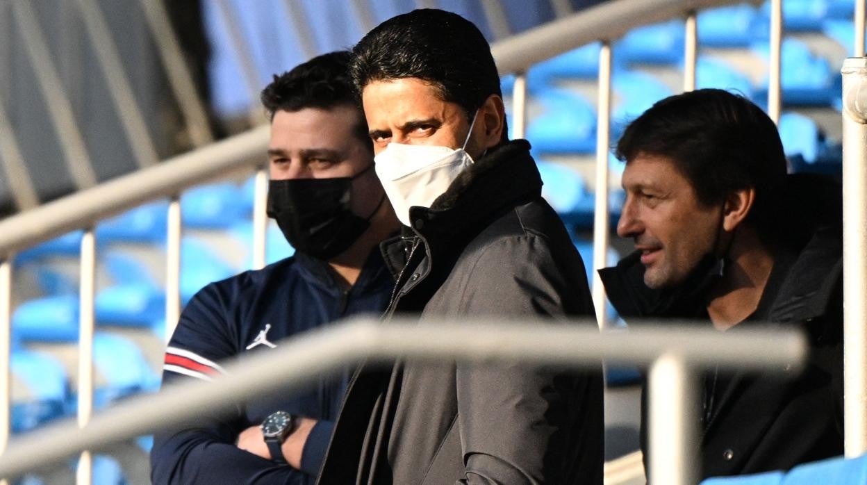 Al Khelaifi, en la previa del partido en el Bernabéu