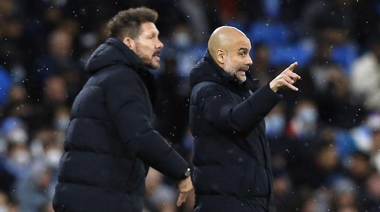 Simeone y Guardiola, en un momento del partido