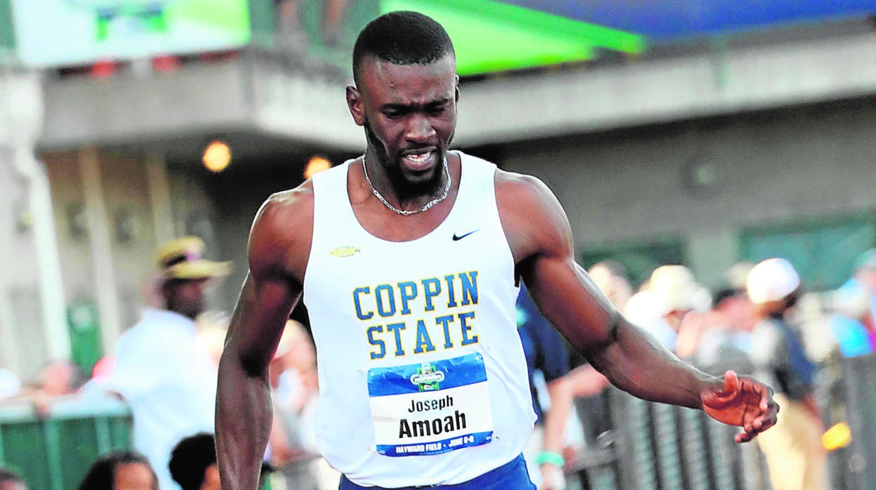 Joseph Amoah, el sábado en la prueba de los 100 metros en Baltimore