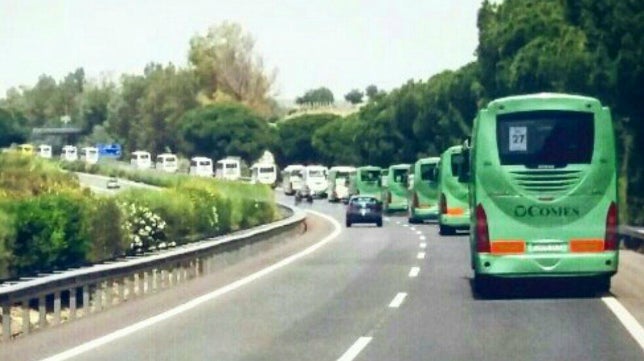 El cadismo inunda la autopista antes de tomar Sevilla