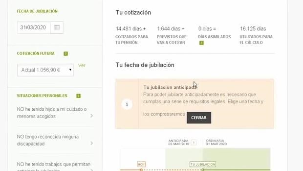 Captura de imagen con el simulador que pondrá a disposición el Ministerio de Empleo